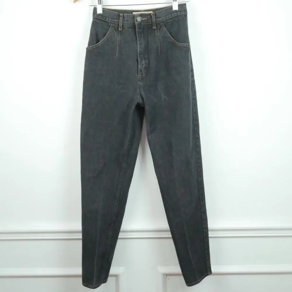Vintage The Gap Jeans 70s Talon Zip‎ 7/8 Tapered Leg Black Denim Womens 26 x 28